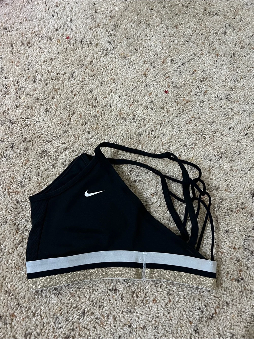 Nike Black Sports Bra with White and Gold Accent Band